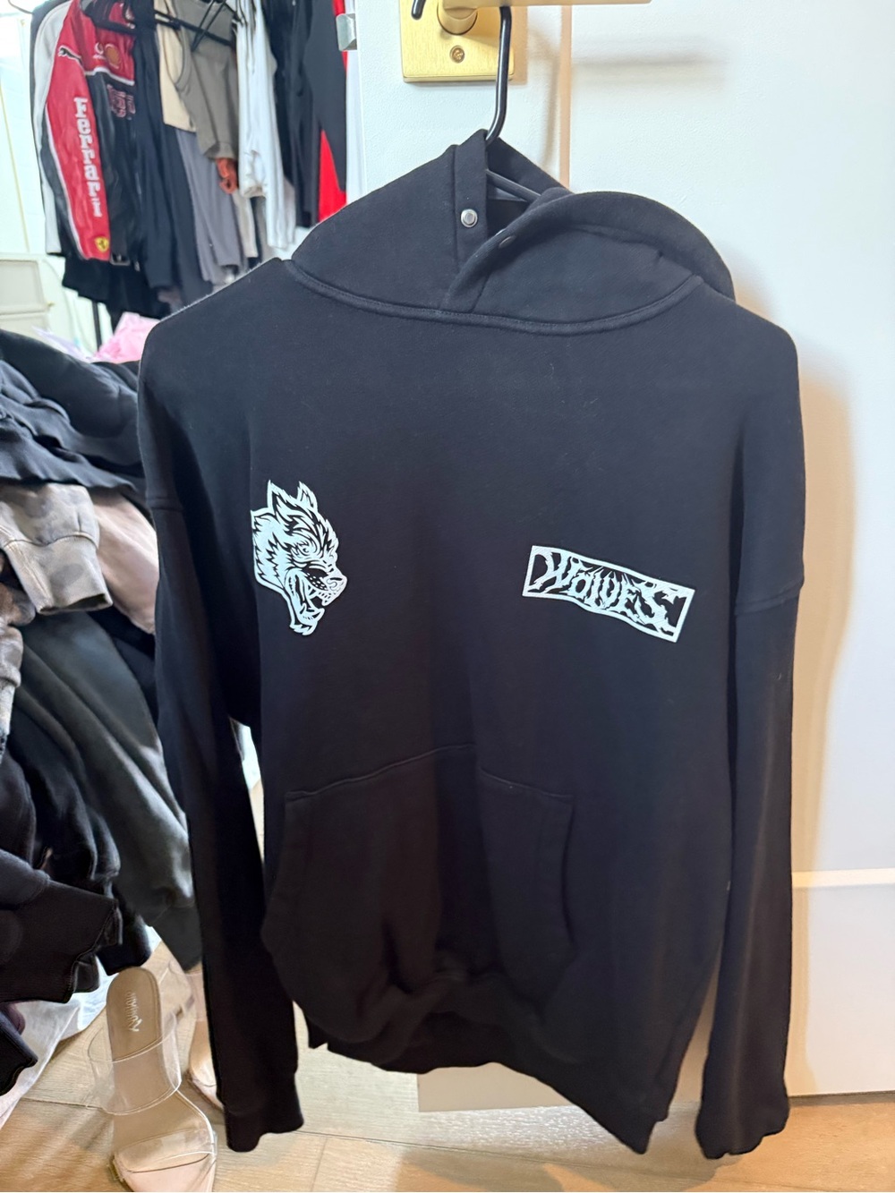 Darc Sport Black Crewneck Hoodie with White Wolf Graphic